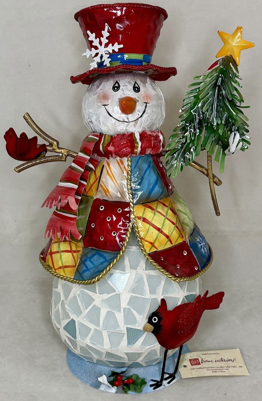 Home Interiors Red Christmas Snowman Metal Lantern Votive Candle Holder Luminary